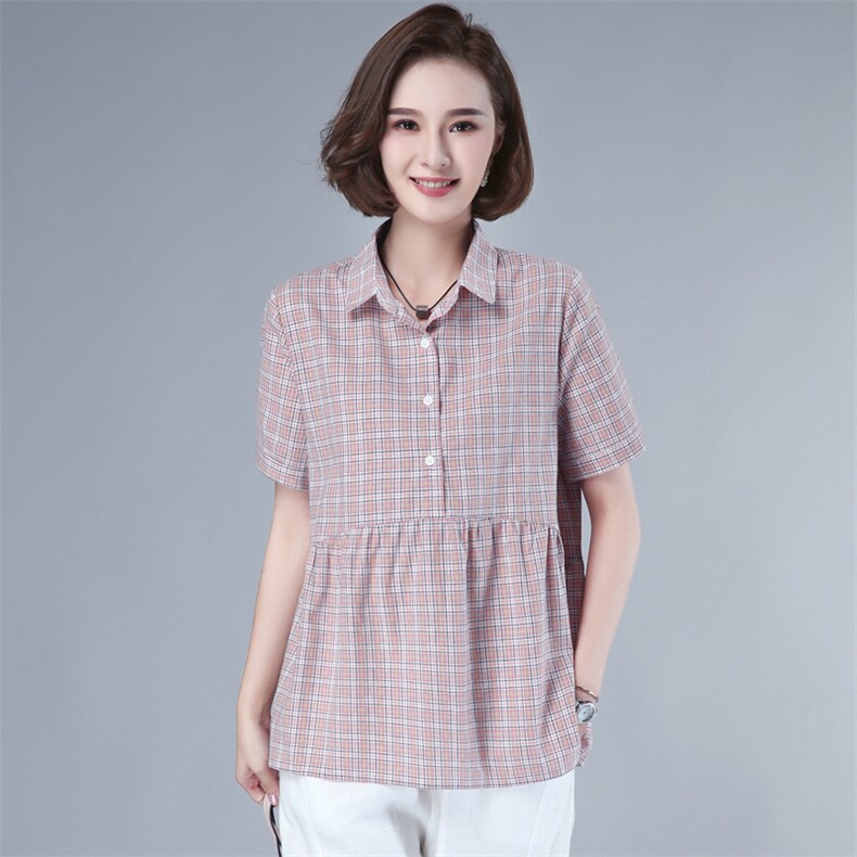 【货源稳定常年不下架】2026夏装新纯棉格子娃娃衫短袖衬衣B361,女装衬衫,板酷