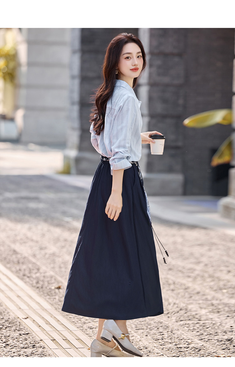 漂亮蓝色衬衫套装裙女秋御姐高级感半身裙两件套,女装套装/套裙,2B115