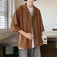 慵懒青春流行标准日系五分袖条纹时尚男潮流潮日常ins夏季衬衫，男装衬衫，星座716-4