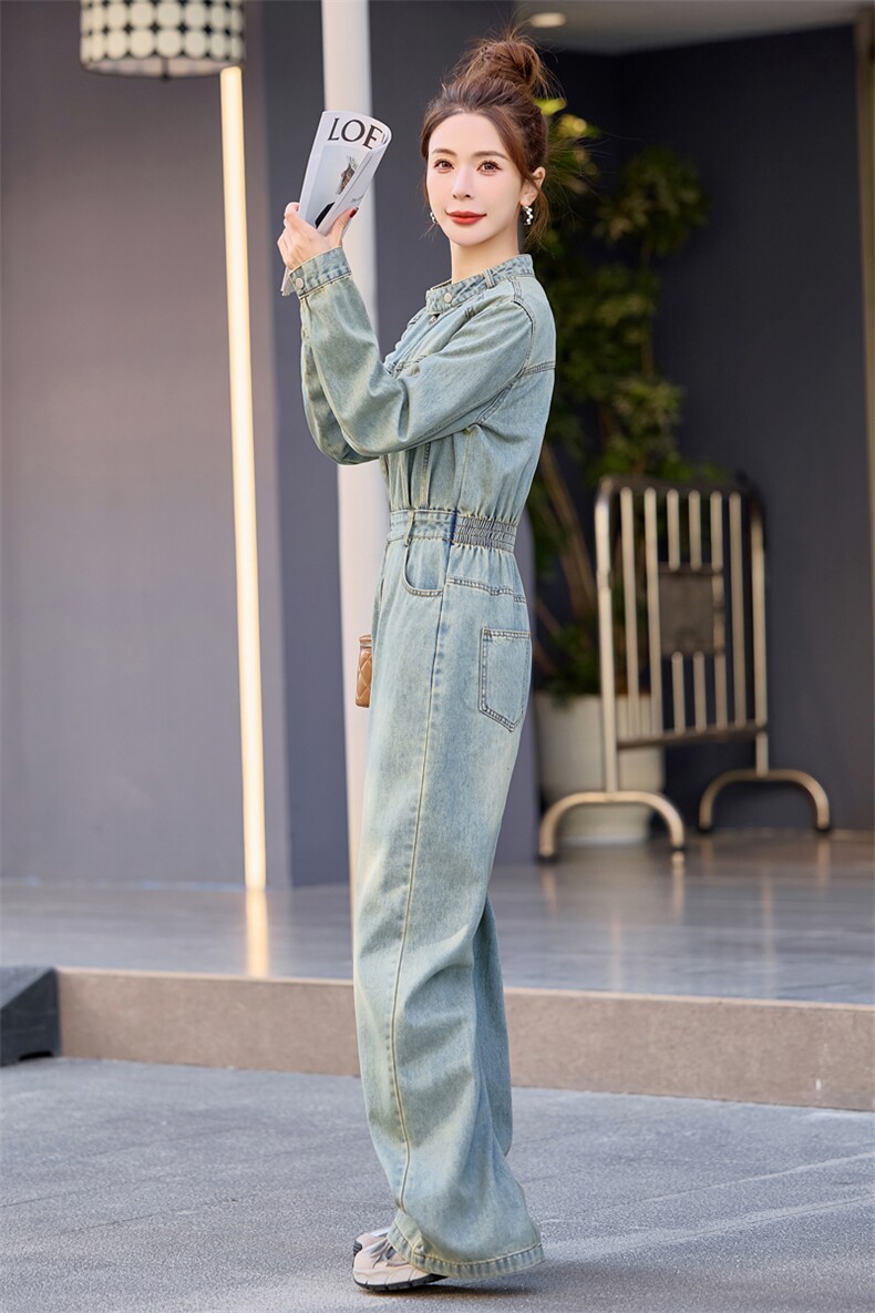 （新款现货）欧洲站时髦潮流2026春秋流行高级感修身牛仔连体裤,女装连体裤,印象茜