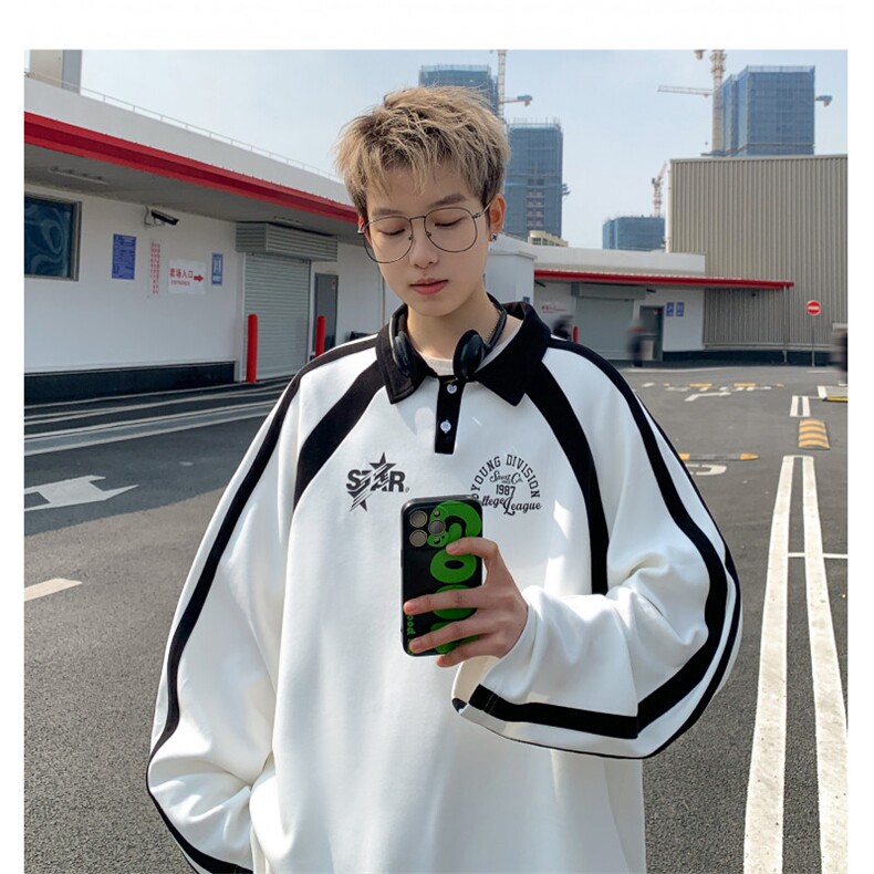 秋季新款华棉POLO领条纹卫衣套头长袖上衣WP2407-P50控78抖音控88,男装卫衣,电商B370