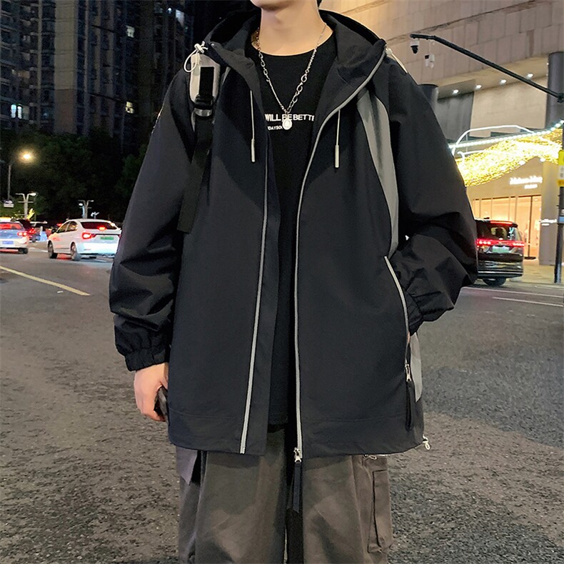 港风新款外景二开宽松夹克男撞色冲锋衣连帽外套MYJ24-7837-P70图片