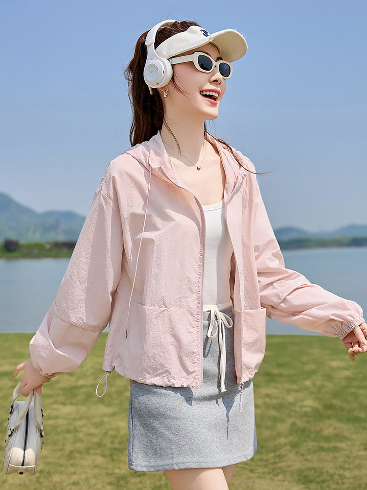 时尚防晒衣女夏季2025新款宽松休闲防晒服连帽户外透气开衫薄外套,女装防晒衣,以桐