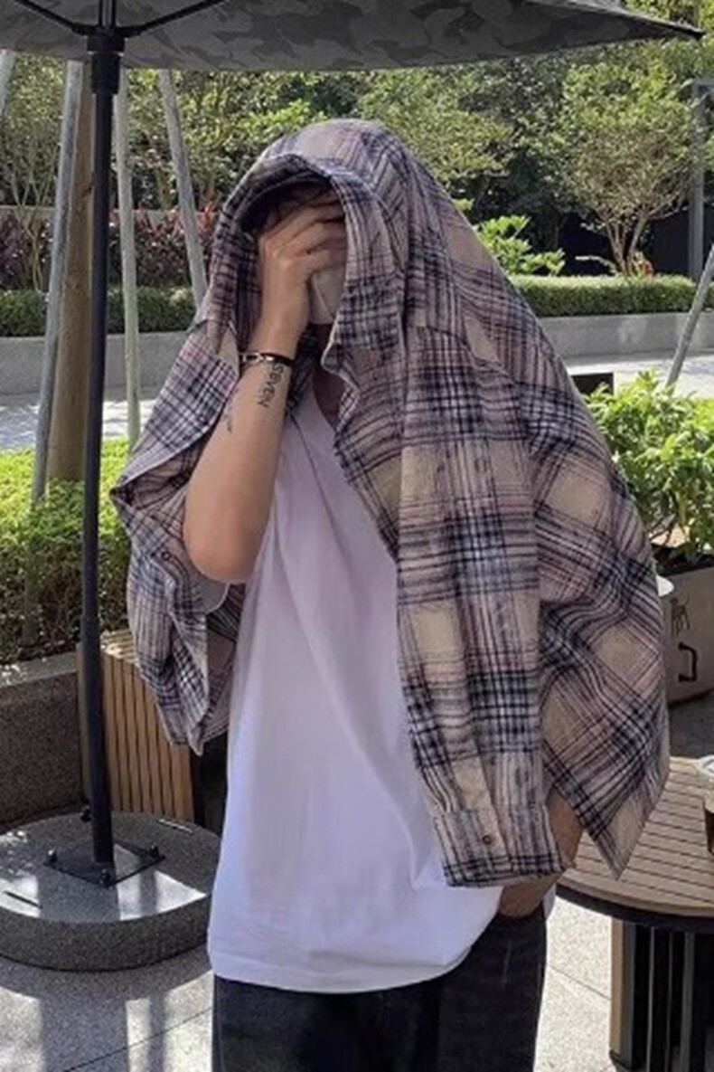 美式复古潮牌破坏感格子衬衫男女春秋宽松休闲显瘦慵懒风衬衣外套,男装衬衫,星座218-8