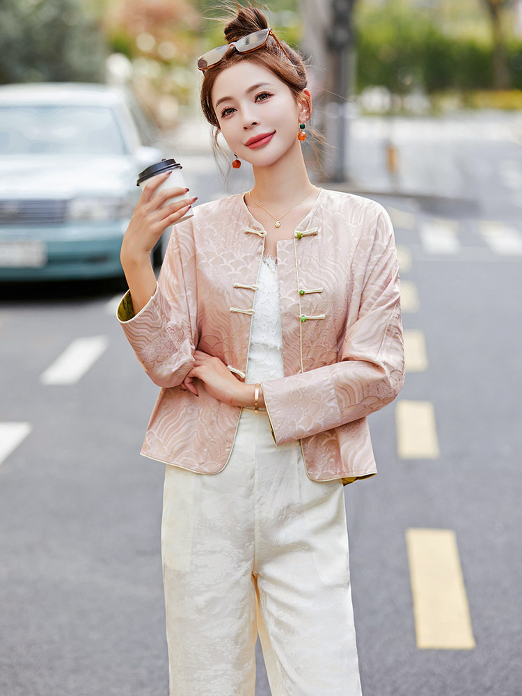 新中式国风外套女2025春夏新款高级感气质盘扣双面穿短款唐装上衣,女装短外套,新依时派