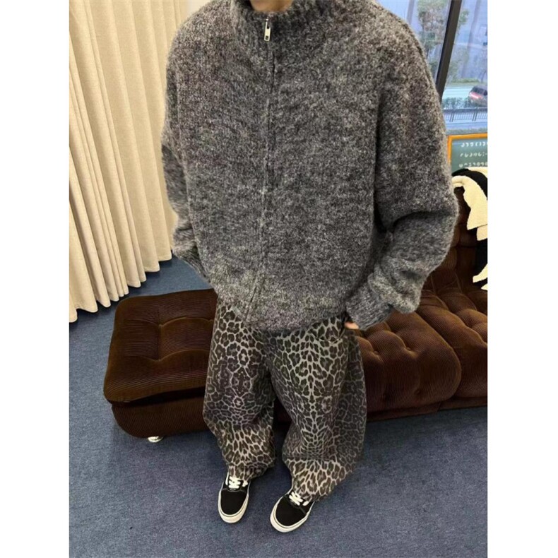 现货秋冬复古百搭宽松深灰拉链毛衣外套保暖针织衫男女LQ877-P53,男装针织衫/毛衣,星座1008