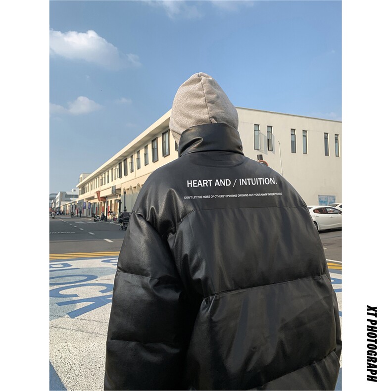 港风街景冬款字母印花宽松立领PU皮棉服A247-MY84521特批95控158,男装棉衣,电商A247