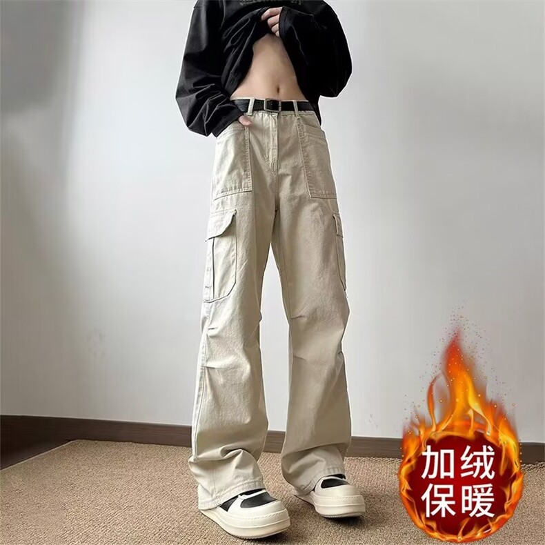 美式工装裤男潮日系宽松褶皱工装裤痞帅加绒直筒长裤子MK179 P47图片
