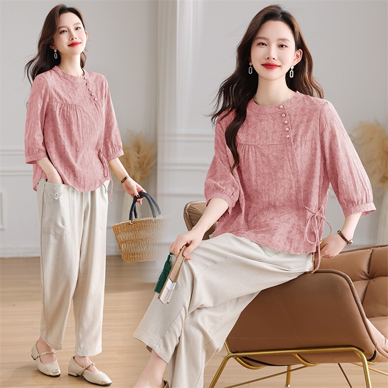 套装女夏季天丝棉麻上衣裤子百搭时尚两件套，女装套装/套裙，曼沙奕珂