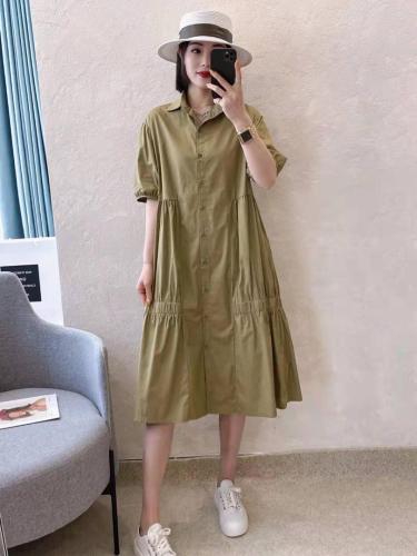 XL9910夏季新款2021韩版宽松bf休闲百搭抽松紧连衣裙,女装连衣裙,L·H·X