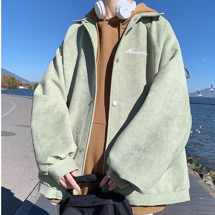 牛油果绿翻领外套男春秋情侣高级感痞帅潮流潮牌美式复古港风,女装短外套,星座1210-1
