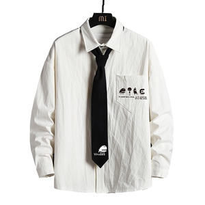 LC42109-P45 加绒款P55痞帅领带长袖衬衫男士大码dk制服男jk 网格图片