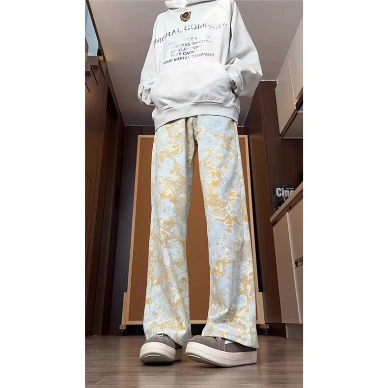 美式扎染满印牛仔裤男款潮牌水洗弯刀裤直筒微喇长裤CT111,男装牛仔裤,星座208-5