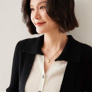 秋冬新款随性简约假两件套头35%羊绒衫女士图片