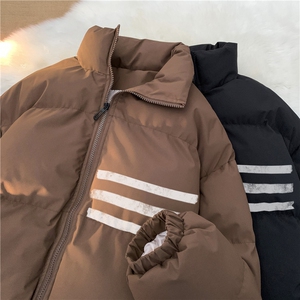 冬季新款防寒立领棉服宽松潮流条纹印花外套MY23407特批70控118图片