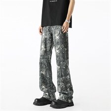 直筒牛仔裤男潮牌满印微喇裤痞帅男裤晕染花色XZ201-S202P45，男装牛仔裤，星座201