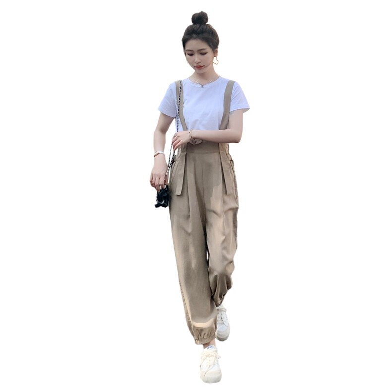 休闲流行背带裤ins潮2026夏季新款欧货时尚束脚裤吊带裤两件套装,女装套装/套裙,霓裳依族