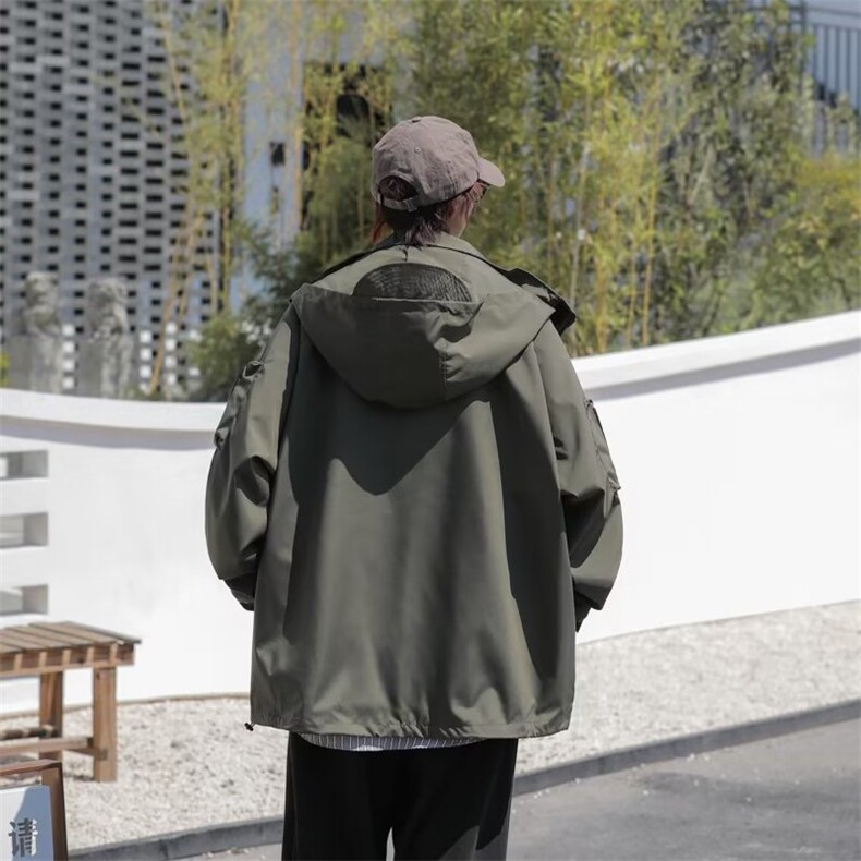 军绿色连帽冲锋衣外套男女潮ins春秋日系机能风工装夹克J4218-P60,男装夹克,星座1008
