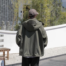 军绿色连帽冲锋衣外套男女潮ins春秋日系机能风工装夹克J4218-P60，男装夹克，星座1008
