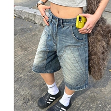 网图现货美式宽松直筒五分牛仔设计感短裤男女DK0118/P37，男装牛仔裤，星座205-3