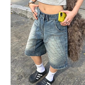 网图现货 美式宽松直筒五分牛仔设计感短裤男女DK0118/P37图片