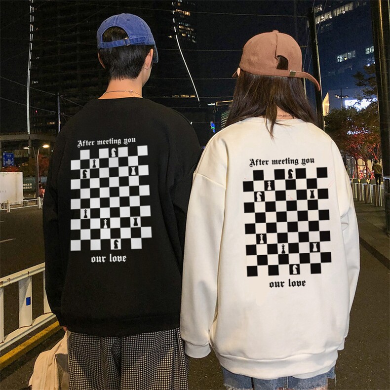 roora情侣装卫衣男女克莱因蓝棋盘格潮牌圆领上衣W8358-P35官图,男装卫衣,电商B245
