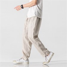 夏季亚麻裤子男宽松棉麻九分裤纯色哈伦裤潮流休闲裤-K318，男装休闲裤，电商A221A