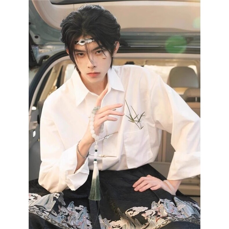 风男装新中式衬衫男白色衬衣长袖513CS1816P39,男装衬衫,星座513