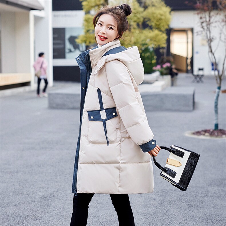 绿色羽绒棉服女冬2023年新款棉衣中长款欧货加厚时尚宽松棉袄外套，女装棉衣/棉服，牡丹诺