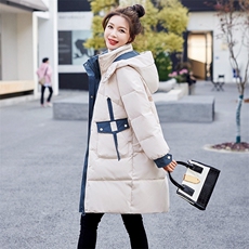 绿色羽绒棉服女冬2023年新款棉衣中长款欧货加厚时尚宽松棉袄外套，女装棉衣/棉服，牡丹诺