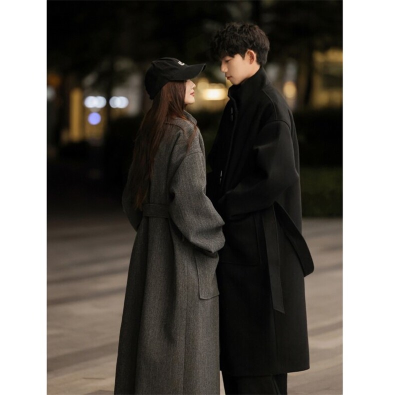 现货秋冬情侣装中长款毛呢大衣韩系牛角扣风衣外套812-F636-P128，男装风衣，星座812