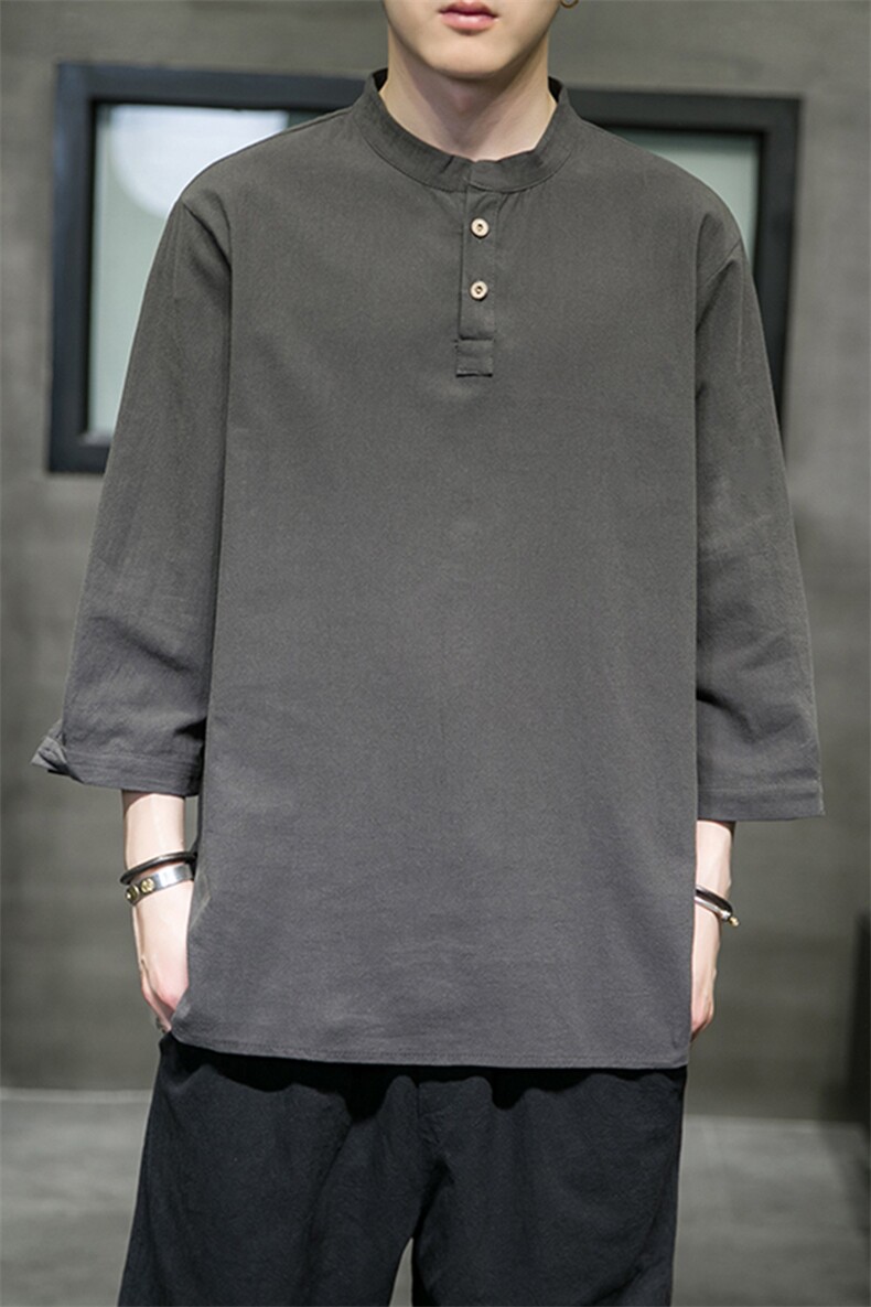 风2025春夏棉麻短袖t恤男宽松大码七分袖QT6008-1/T064/P45,男装T恤,电商A008