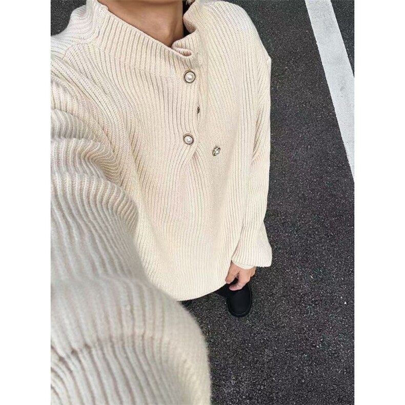 有货~杏色套头高领针织毛衣秋冬慵懒风纽扣设计高级感MY553特P58,男装针织衫/毛衣,星座1004-6