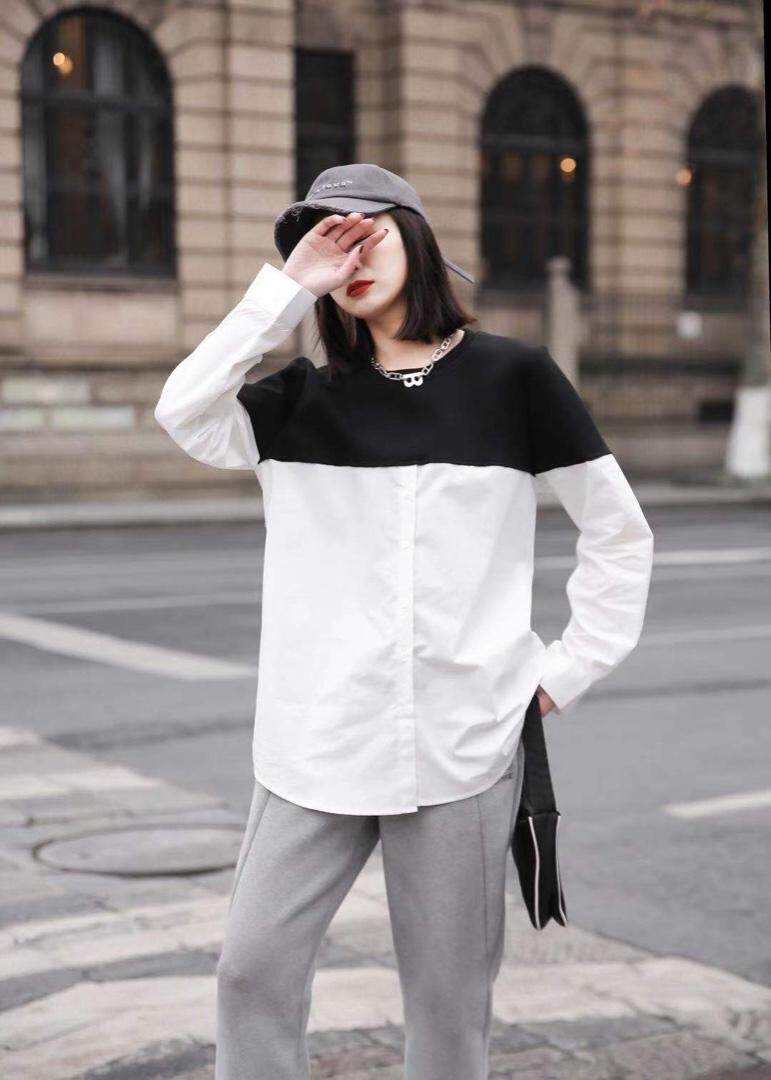 春款衬衫卫衣拼接上衣，女装衬衫，魅力布梵