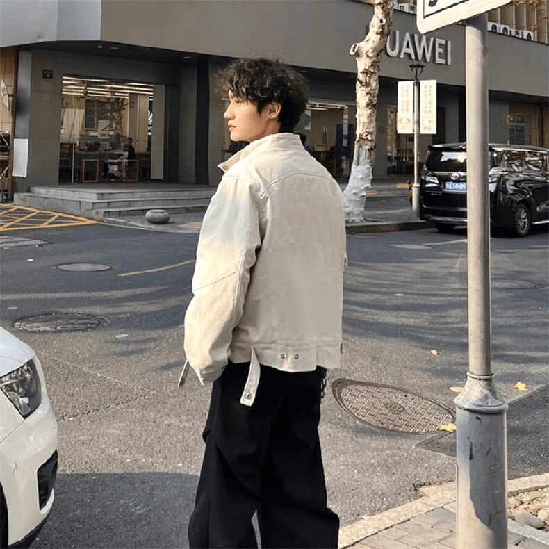 26春装高品质老钱风立领夹克外套男女美式潮牌拉链工装风宽松上衣,男装夹克,电商A486