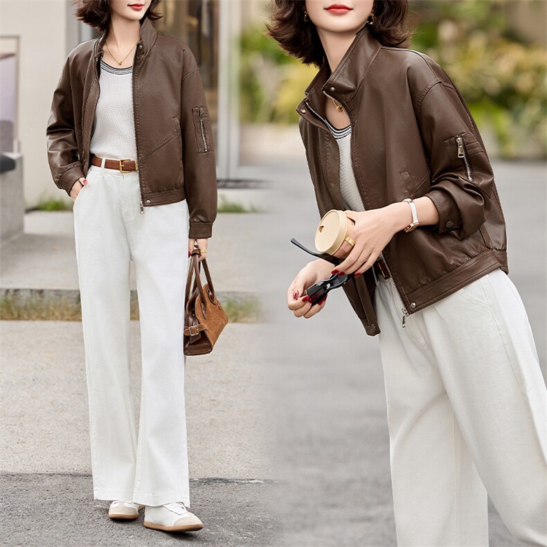 BAO引流海宁仿真皮皮衣女外套短款春装新款休闲气质仿绵羊皮夹克，女装皮衣，江南女神