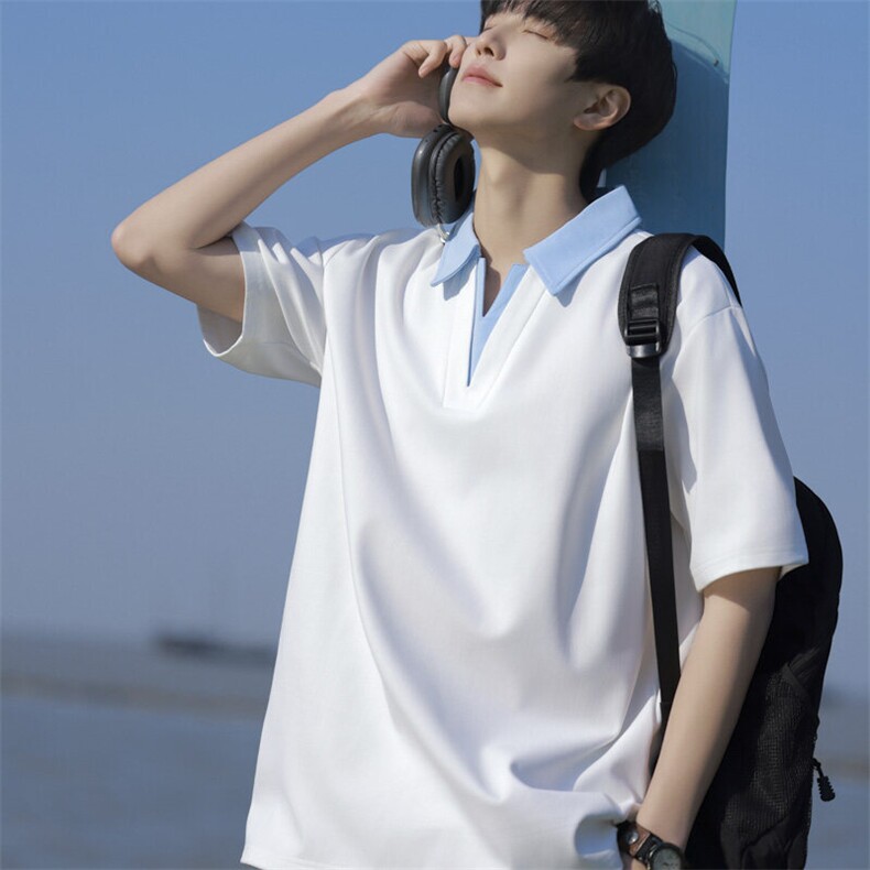 夏季 大码公版拼色翻领POLO衫男休闲图片