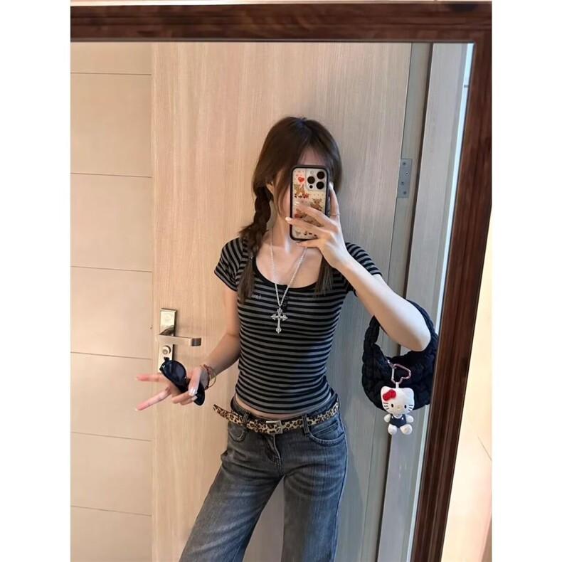 新款t恤女夏季修身显瘦辣妹上衣简约时尚无品牌气质百搭原宿潮流,男装T恤,星座506A