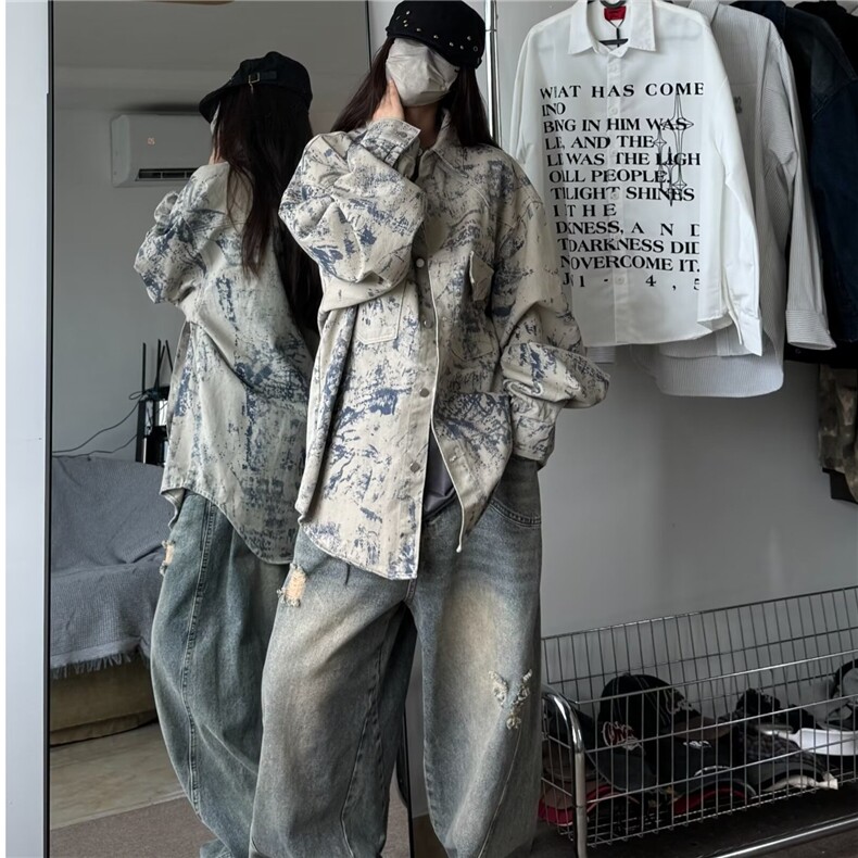 扎染牛仔外套男女春秋美式高级感痞帅夹克vintage重工上衣NY3522,男装夹克,星座601-1