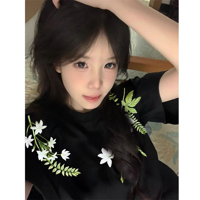 220克纯棉短袖夏季新款复古潮牌花卉刺绣短袖t恤情侣上衣男女,男装T恤,星座1210-1