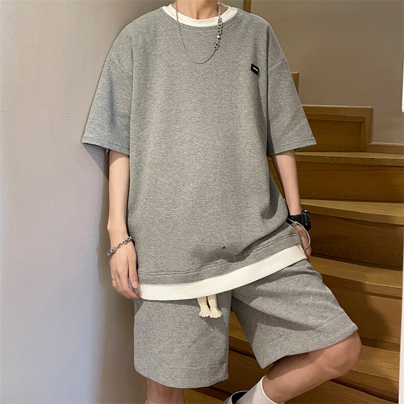 夏季简约风小华夫格舒适面料男士休闲套装HT3602+DK7866-P70控108,男装休闲套装,星座717