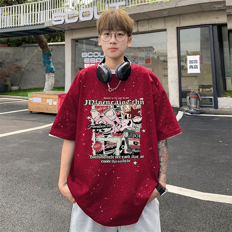 量大优供抖音视频支持得物配合二开美式满天星亮片短袖T恤MTX559,男装T恤,电商A486