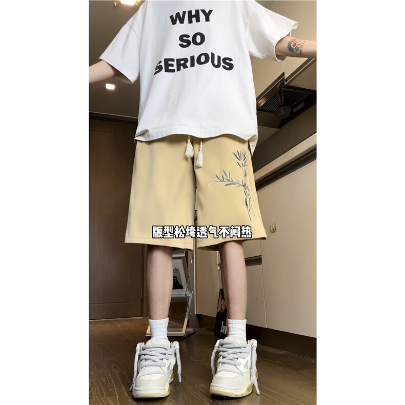 抖音品质夏季新中式潮刺绣宽松短裤五分裤B315-K24129-p35控48,男装牛仔裤,电商B315