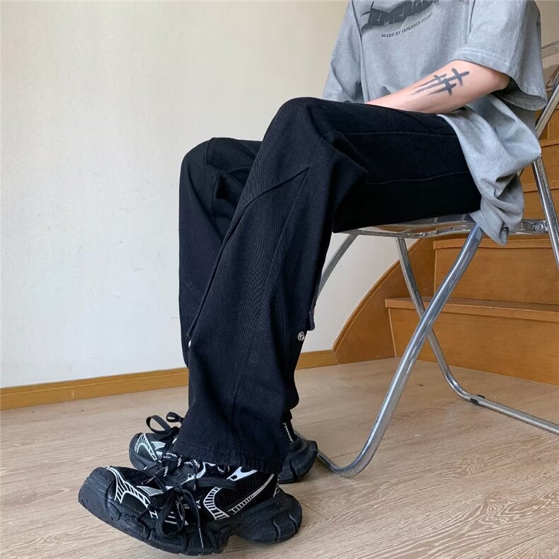 美式vibe裤子高街水洗牛仔裤男设计感小众拉链裤B1001P50,男装牛仔裤,星座1116-2