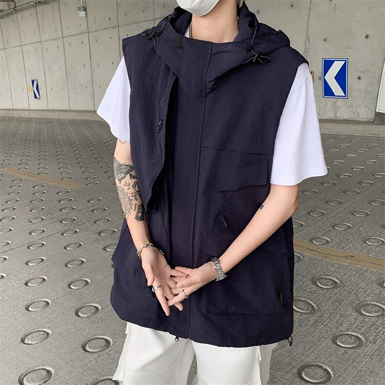 新款四季工装外套女街头潮牌美式战术机能口袋连帽防水无袖马甲男，男装工装外套，星座505-2（原电商A260-1)