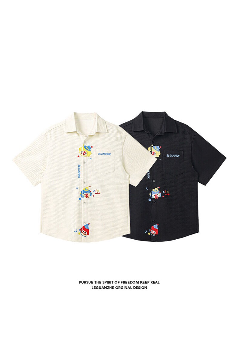 2025夏季新款港风白底大码绣花短袖衬衫M-5XHC25322-P50,男装衬衫,电商A022