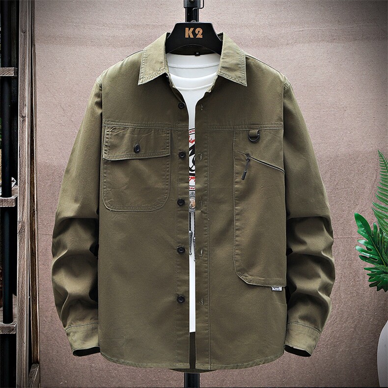 衬衣男新款纯棉工装翻领休闲时尚长袖衬衫XZ310B-3-CY805-P58图片