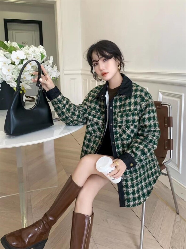 爱美欧，现货，格子撞色衬衣羽绒服，女装羽绒服，爱美欧
