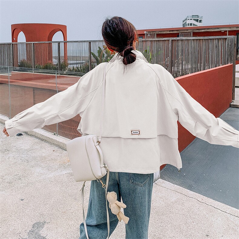 绿色工装外套女短款2024春秋新款宽松洋气减龄休闲百搭小个子夹克,女装短外套,辉之琳