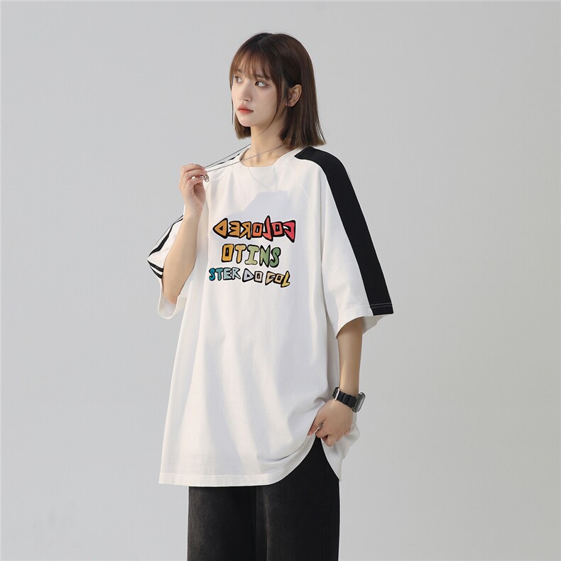 2025夏季新款彩色字母印花休闲港风短袖T恤T1046/P35控49-100棉,男装T恤,电商A148-1